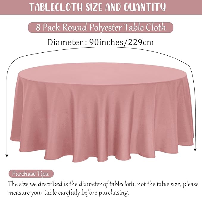 8 Pack Premium Round Tablecloth 90 Inch Round Table Covers Bulk Washable - Image 2