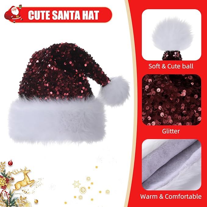 Personalized Sequin Santa Hat for Adults, Xmas Halloween New Year Holiday - Image 3