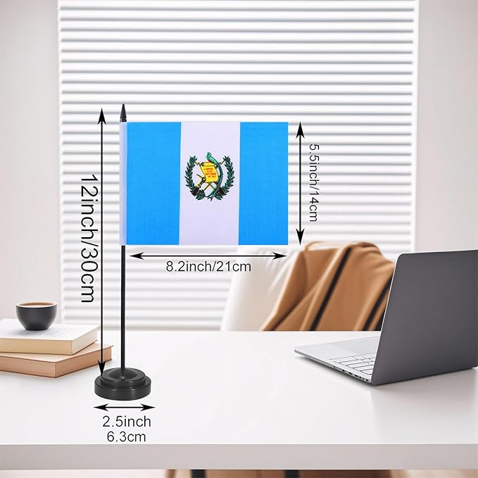Guatemala Desk Flag 12" Solid Pole Deluxe Set Guatemalan Flags Banner Mini - Image 2