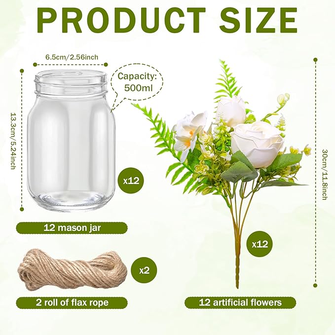 12 Pcs Mason Jar Table Centerpiece Floral Table Centerpiece Vases - Image 2