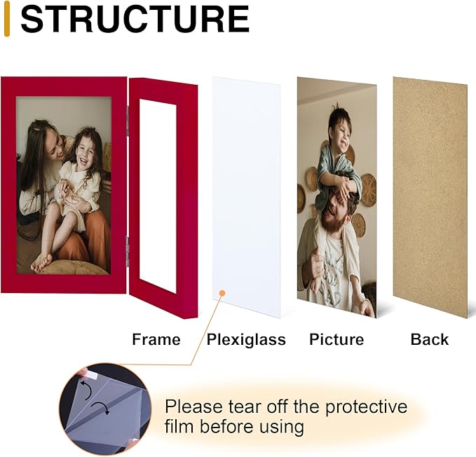 decorUhome Double 4x6 Picture Frame Vertical, Engineered Wood Bifold Photo Frame - Image 3