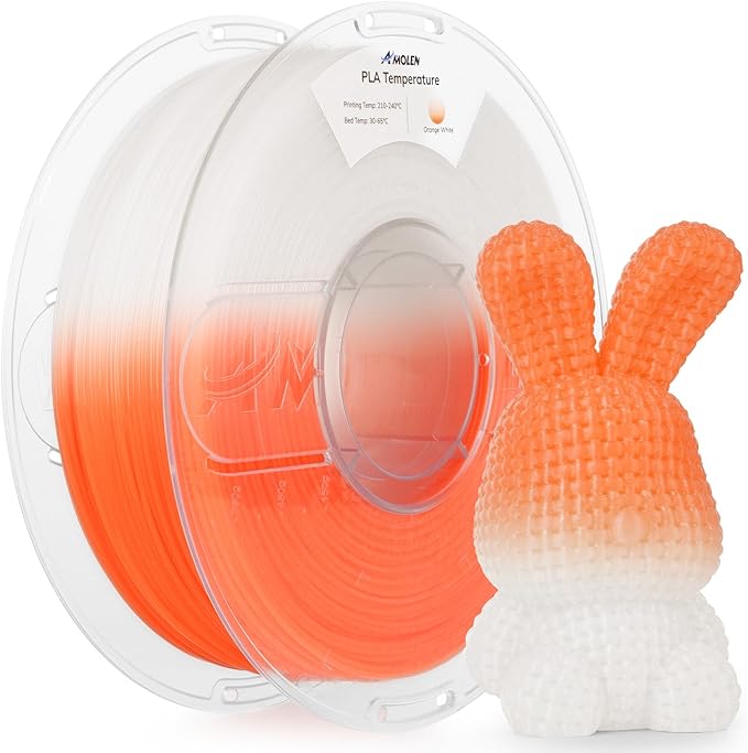 AMOLEN 3D Printer Filament, Temp Change Orange to White PLA Filament 1.75mm by AMOLEN