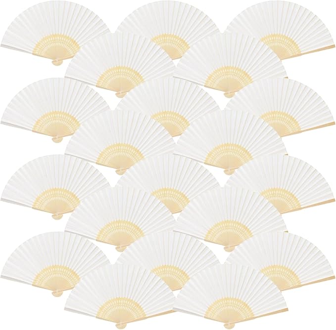 FEPITO 55 Pieces White Handheld Paper Fan Paper Folding Fans by FEPITO