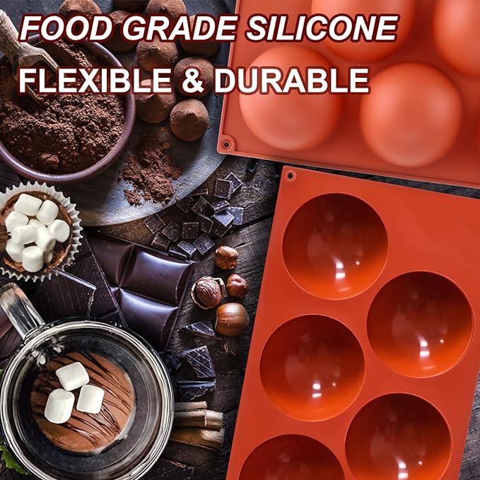 3 Pack Extra Large 5-Cavity Semi Sphere Silicone Molds, Half Sphere Baking Mold - Image 3