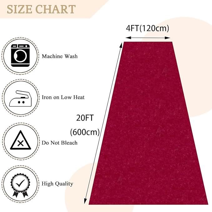 MODFUNS Aisle Runners for Weddings Burugndy Aisle Runner Rug 4FTx20FT Wedding - Image 2