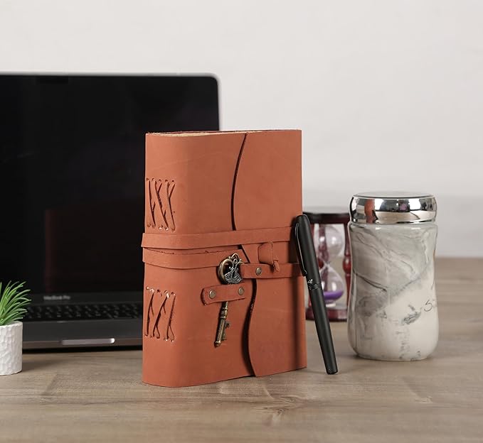 Leather Journal with Lined and Unlined Deckle Edge Paper 8x6 inch and Vintage - Image 6