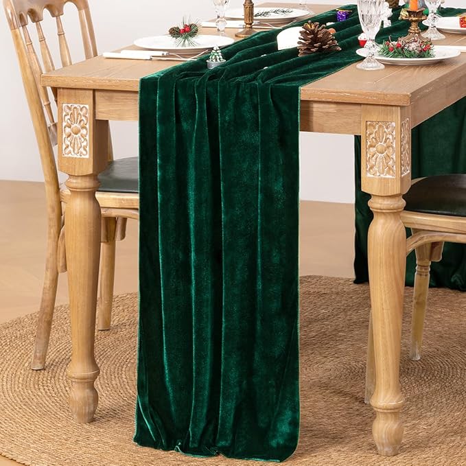 MLMC 2 Pack Emerald Green Velvet Table Runner 10ft Luxury Dark Green Velvet - Image 2