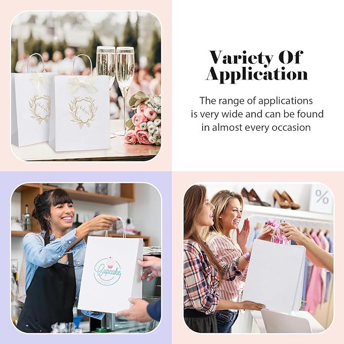 GSSUSA White Kraft Paper Gift Bag - Image 9