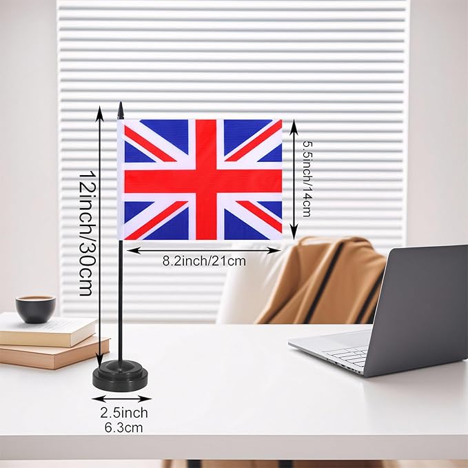 United Kingdom Desk Flag 12" Solid Pole Deluxe Set UK Flags Banner Mini Small - Image 2