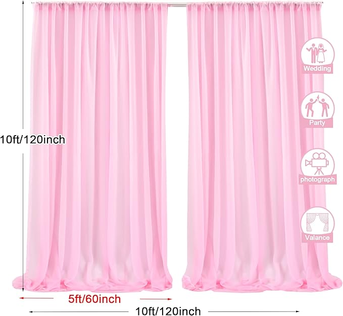 PARTISKY 10x10ft Pink Chiffon Sheer Backdrop Curtains, Wrinkle-Free Wedding - Image 2