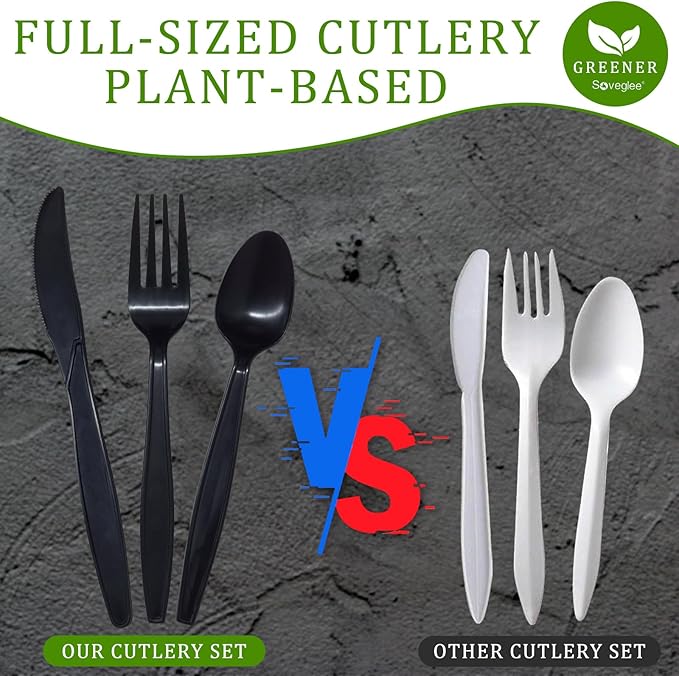 150 Count Black Compostable Silverware, Compostable Utensils, Disposable - Image 6