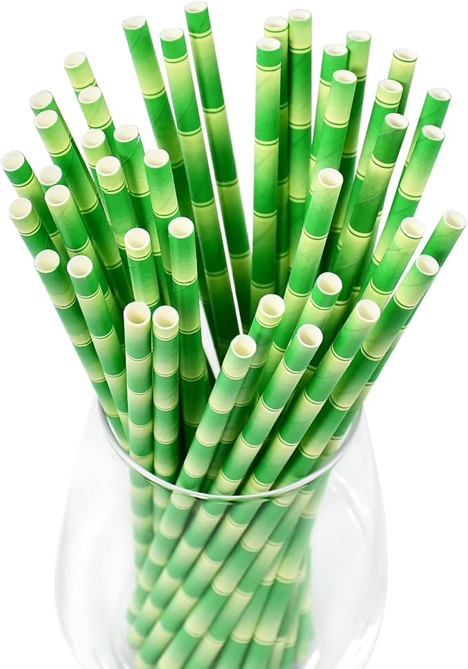Paper Straws for Drinking Green Bamboo, 7.75" x 0.24" - Image 2