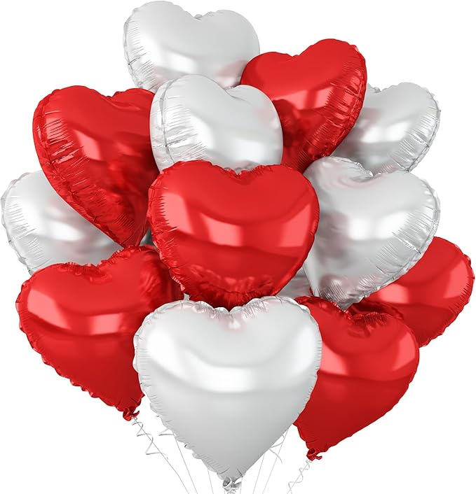 Red Silver Heart Balloons by Adorely