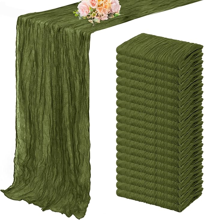 20 Pack Olive Green 10FT Cheesecloth Table Runner Rustic Gauze Cheese Cloth by FoliafeelHome
