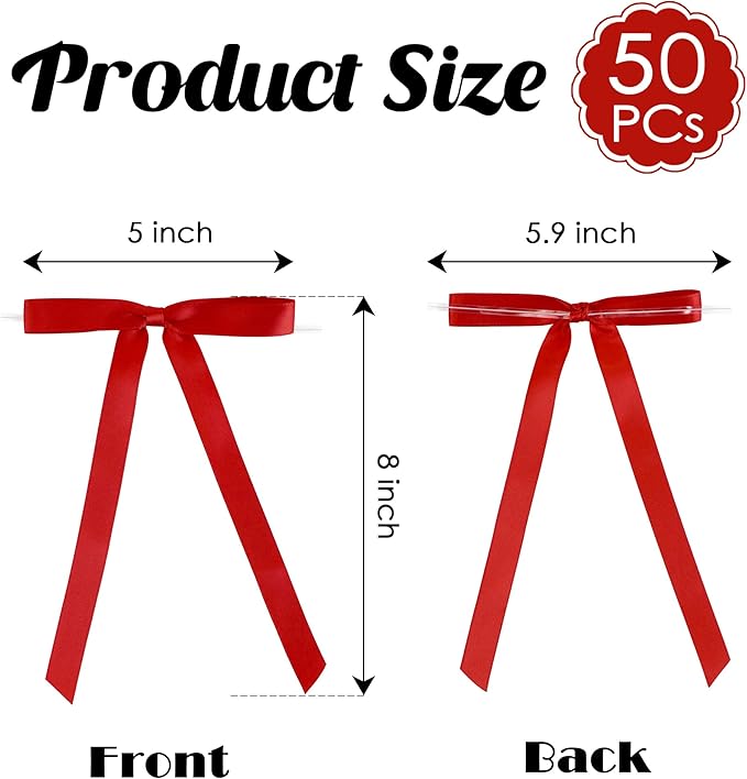 50 PCs Red Bow 5 Inch Long Tail Bows - Image 2