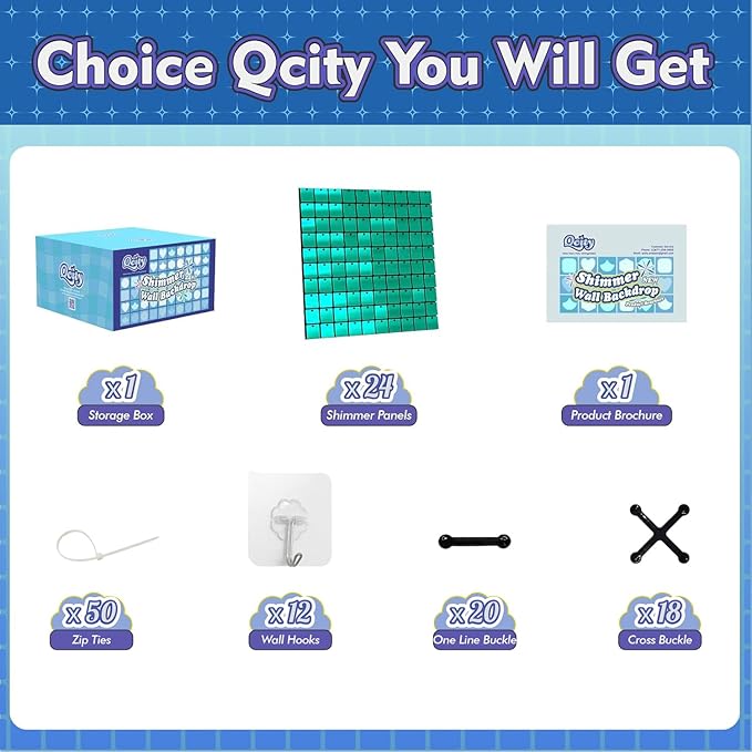 Qcity Emerald Green Shimmer Wall Backdrop 24PCS, Square Sequin Glitter Backdrop - Image 2
