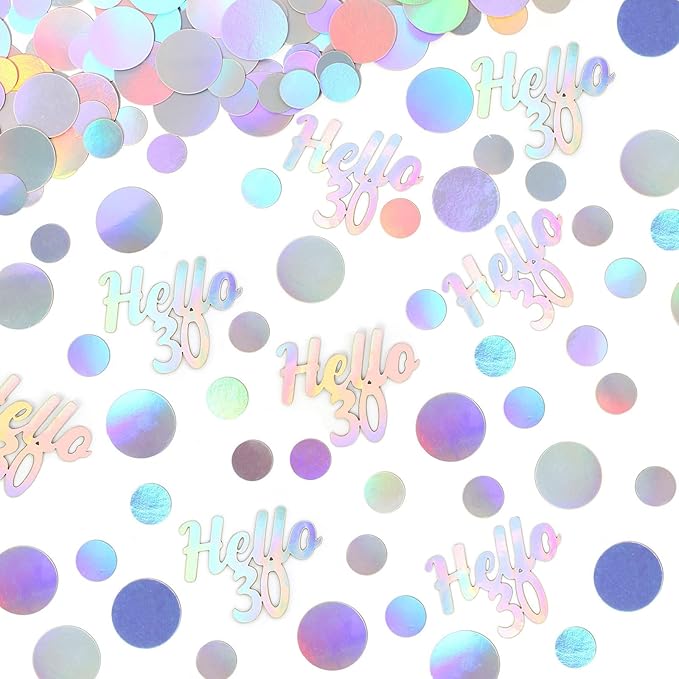 Hello 30 Birthday Confetti for Tables Iridescent Circle Dots Happy 30th - Image 5