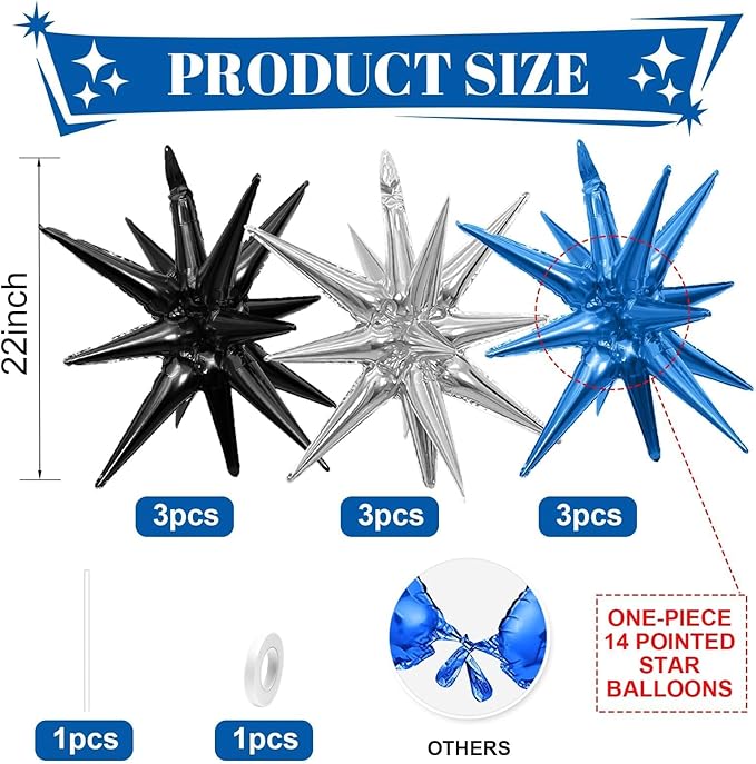 Black Blue Silver Star Balloons - Image 2