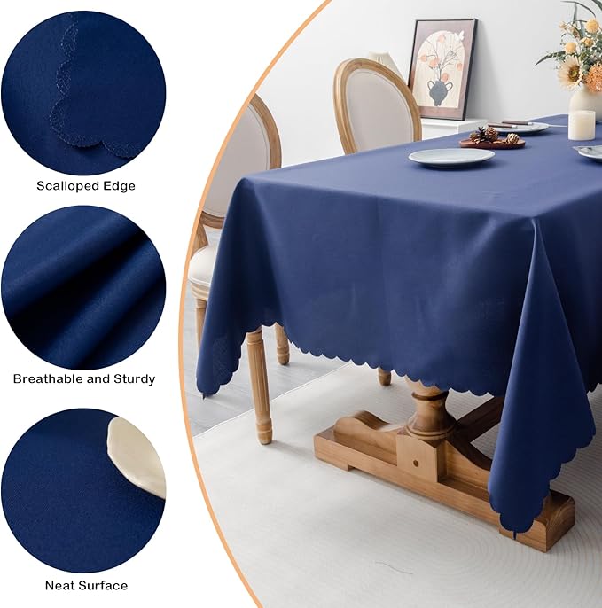 Rectangle Navy Tablecloth 60 x 84 Inch Polyester Fabric Washable Table Cloth - Image 4
