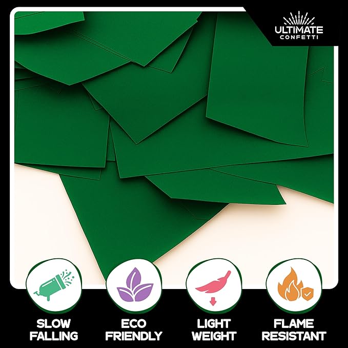 Ultimate Confetti, Rectangular Biodegradable Confetti – Dark Green Fluttering - Image 2