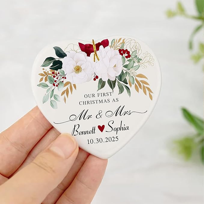 Love Signal Personalized Married Ceramic Ornament, Our First Christmas As Mr - Image 4