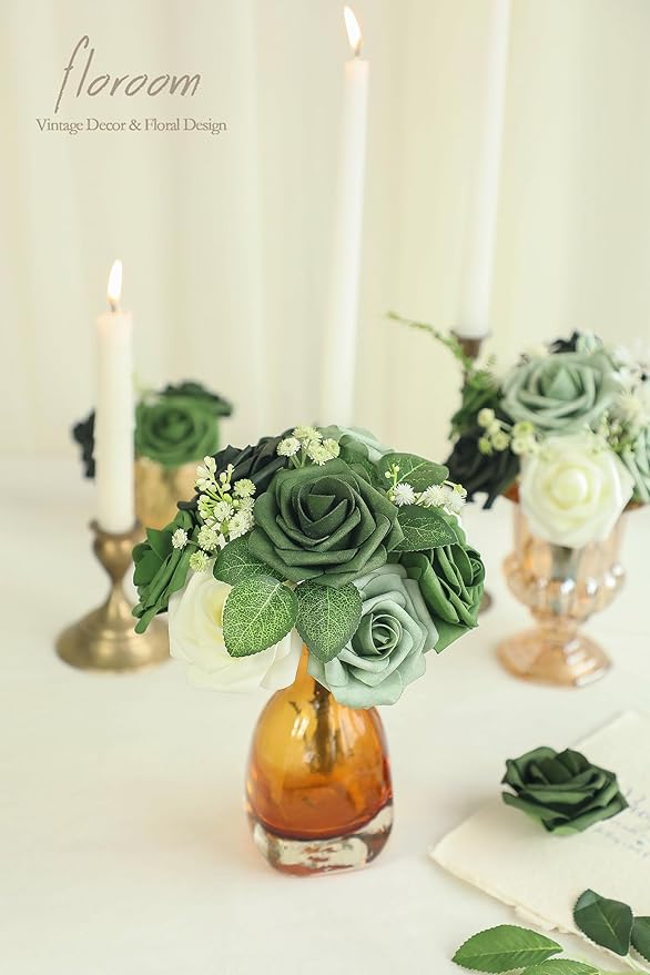 Floroom Artificial Flowers 25pcs Real Looking Elf Green Foam Fake Roses - Image 5