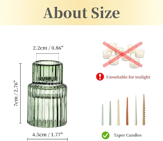 Hewory Glass Taper Candle Holders: 10 PCS Green Vintage Candle Holder - Image 5