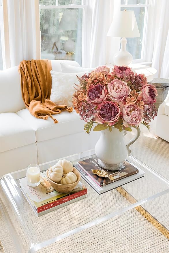 Hollyone 2Pcs Artificial Fall Flowers Bouquet 18.8" Pink Dried Peony Hydrangea - Image 7