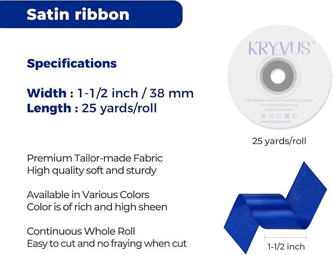 Royal Blue Satin Ribbon 1-1/2 inch X Continuous 25 Yards, Single Face Polyester - Image 3