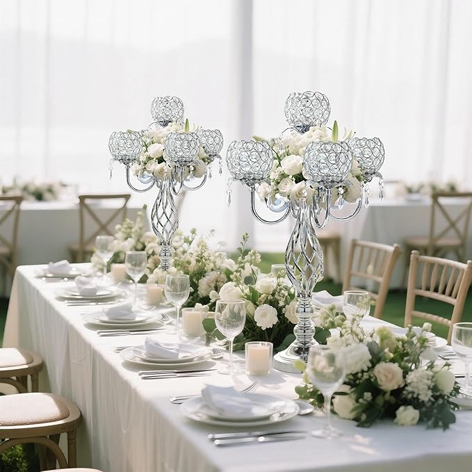5-Arm Crystal Candelabra Centerpiece 23.2" Tall - Image 6