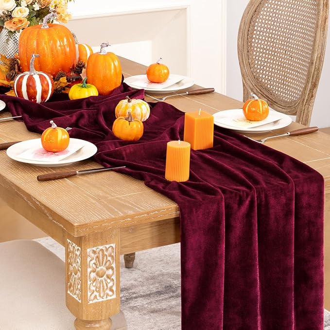 Burgundy Velvet Table Runner 3 Pack Fall Thanksgiving Red Table Runners 20 x - Image 5