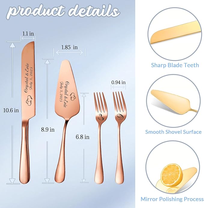 Personalized Wedding Cake Knife and Server Set, Custom Names Cake Cutting Set - Image 5