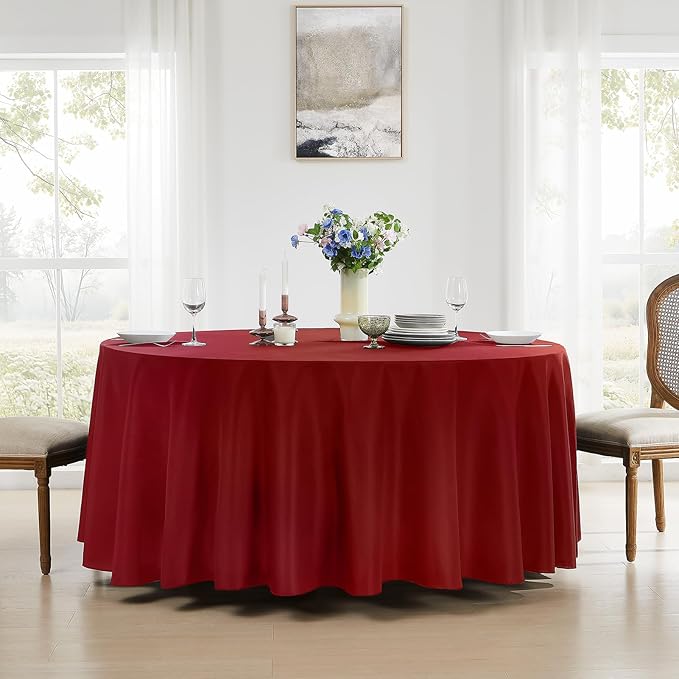 Round Tablecloth 120 Inch Tablecloth 2 Pack Red Table Cloths Washable - Image 3