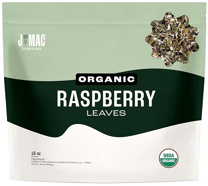 J Mac Botanicals, Organic Red Raspberry Leaf, Herbal tea cut & sifted dried leaf by JMACBOTANICALS