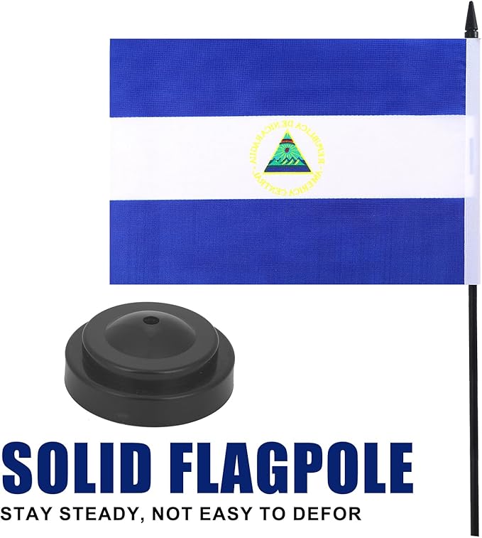 Nicaragua Desk Flag 12" Solid Pole Deluxe Set Nicaraguans Flags Banner Mini - Image 3
