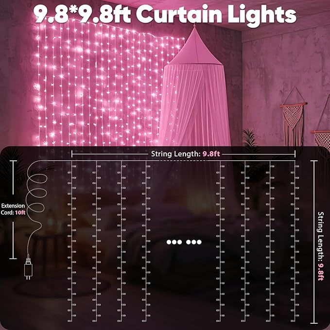 suddus Curtain Lights for Bedroom, 300 Led 9.8ft x 9.8ft Hanging String Lights - Image 7