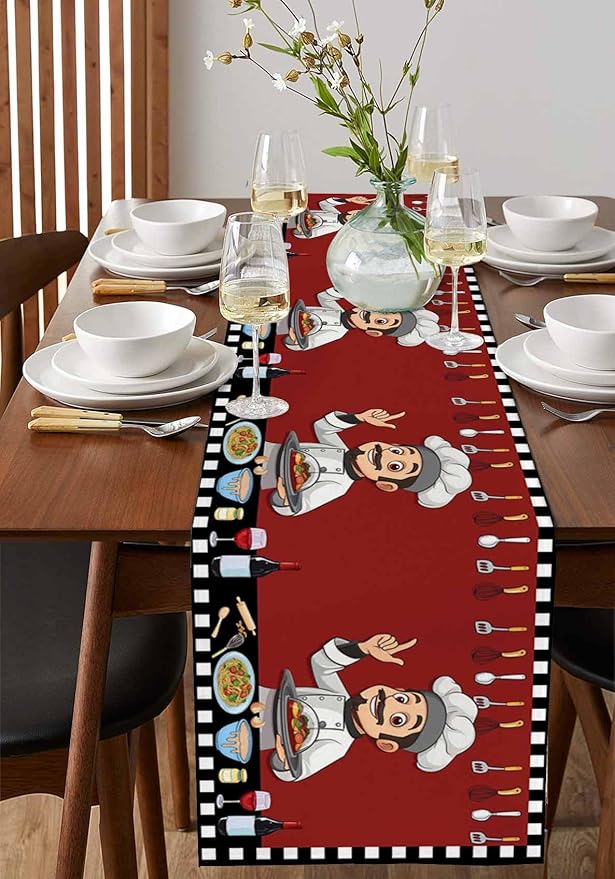 Red Chef Gourmet Cotton Linen Table Runner - Image 2