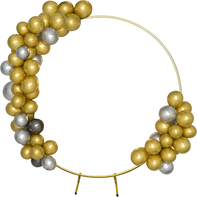 Round Backdrop Stand Circle Arch, 6.5ft Golden Metal Balloon Arch Kit by Unknown