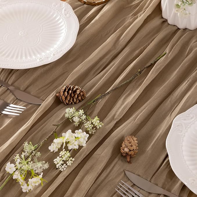 Nude Table Runner Cheesecloth Table Runner 14FT Farmhouse Table Runners 160 - Image 2