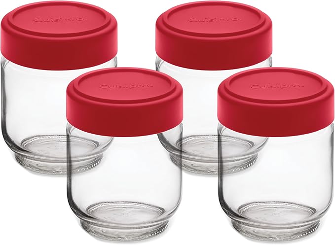 Cuisipro Jars with Lids, 6 Oz Glass Jars with Airtight Lid Wide Mouth, 4 Pack by Cuisipro