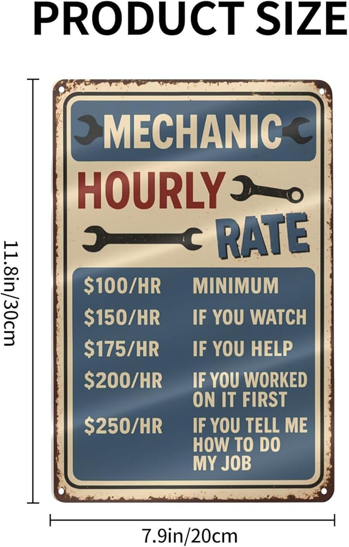 Funny Mechanic Hourly Rate Tin Sign - Image 2
