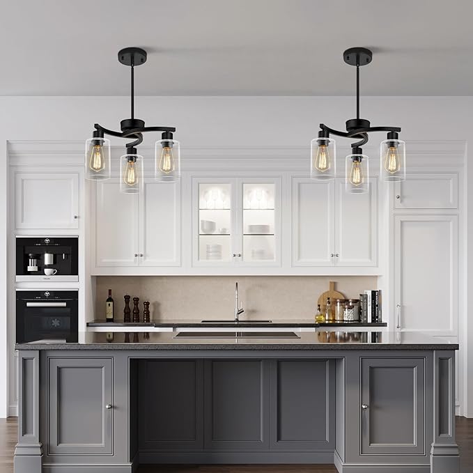 3-Light Modern Farmhouse Black Pendant Lights Kitchen Island, Adjustable Height - Image 4