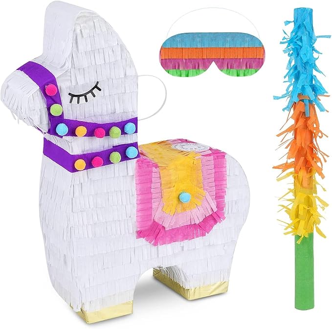 Llama Pinatas Bundle with a Blindfold and a Bat, Mexican Theme Parties by Birchio
