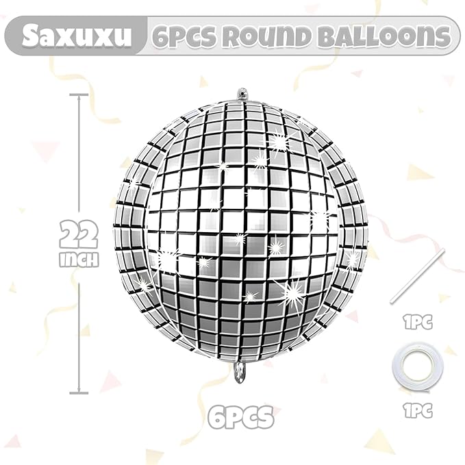 6Pcs Giant 4D Disco Ball Balloons, Sparkle Silver Disco Party Decorations - Image 3