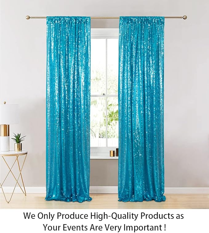ShinyBeauty Sequin Curtains 2 Panels Turquoise 2FTx8FT Sequin Photo Backdrop - Image 2