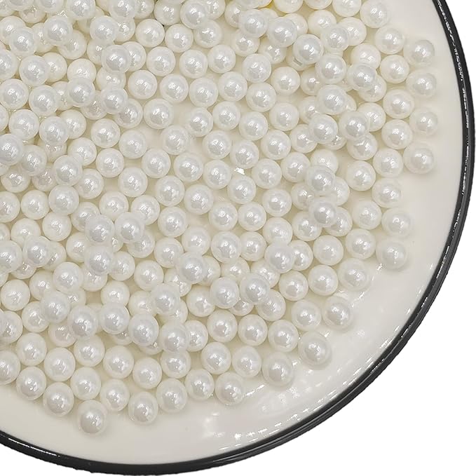 Edible White Pearl Sugar Sprinkles 3.53 oz, 7mm Candy Pearls Ideal by Clonynix
