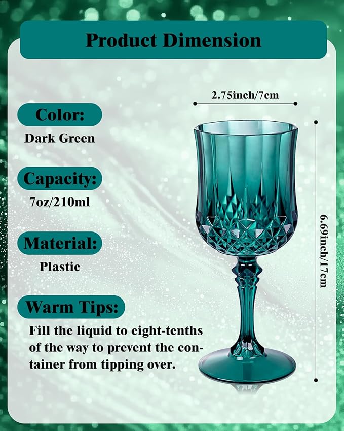 Ciaell 24PCS Green Plastic Wine Glasses - 7 Oz Plastic Goblets - Image 5