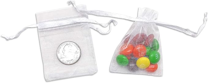 TheDisplayGuys 100-Pack XS 2 x 2 3/4" White Sheer Organza Gift Bags - Image 3