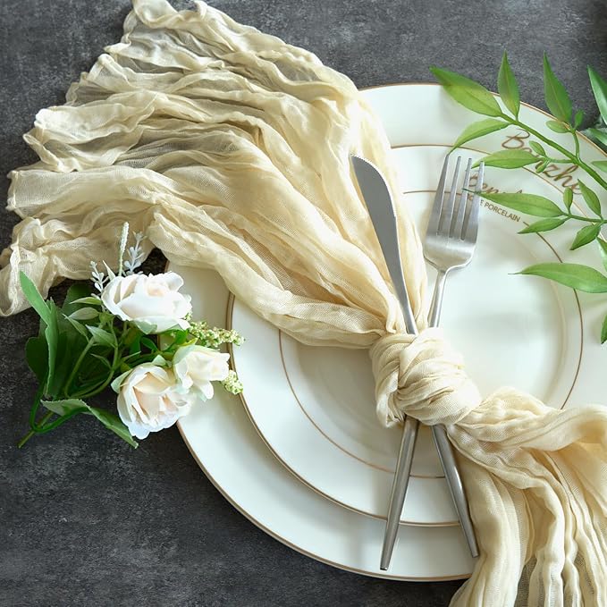 Sioloc 10 Pack Beige Cheesecloth Table Runner Fall Autumn Decor - Image 5