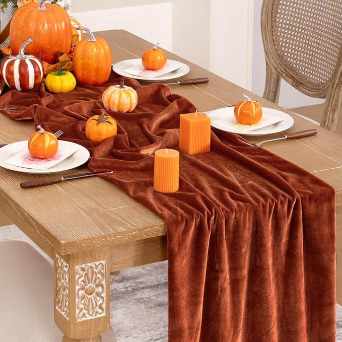Terracotta Velvet Table Runner Fall Thanksgiving Burnt Orange Table Runner 20 x - Image 5
